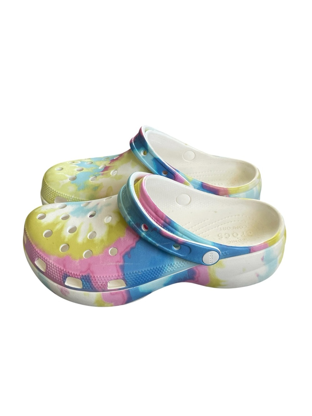 C15- Platform crocs Tie-Dye Foam Clog Sandals - White Multicolor